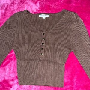 Love Tree Chocolate Button-Up Crop Top